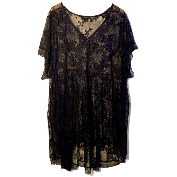 TORRID LACE TOP Stretch Sheer Babydoll High Low Women 30, 6X Black Short - Picture 4 of 15